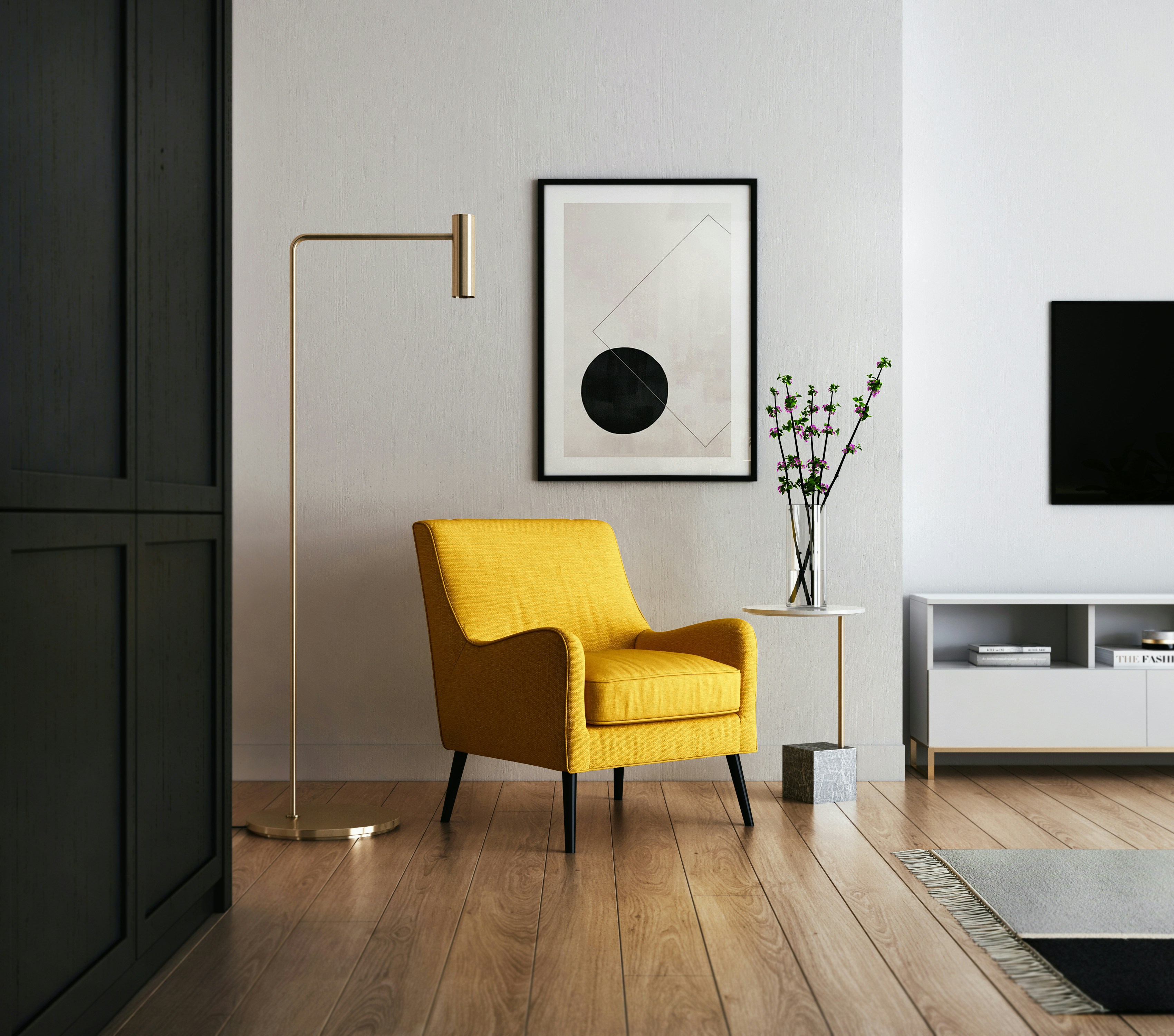 Interno contemporaneo con arredi e luce naturale